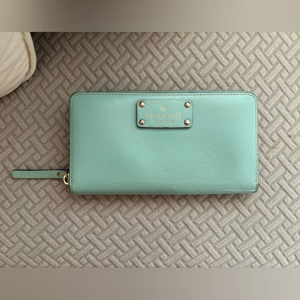 NEW KATE SPADE Smooth Leather NEDA WELLESLEY Long ZIP AROUND WALLET Tiffany Blue